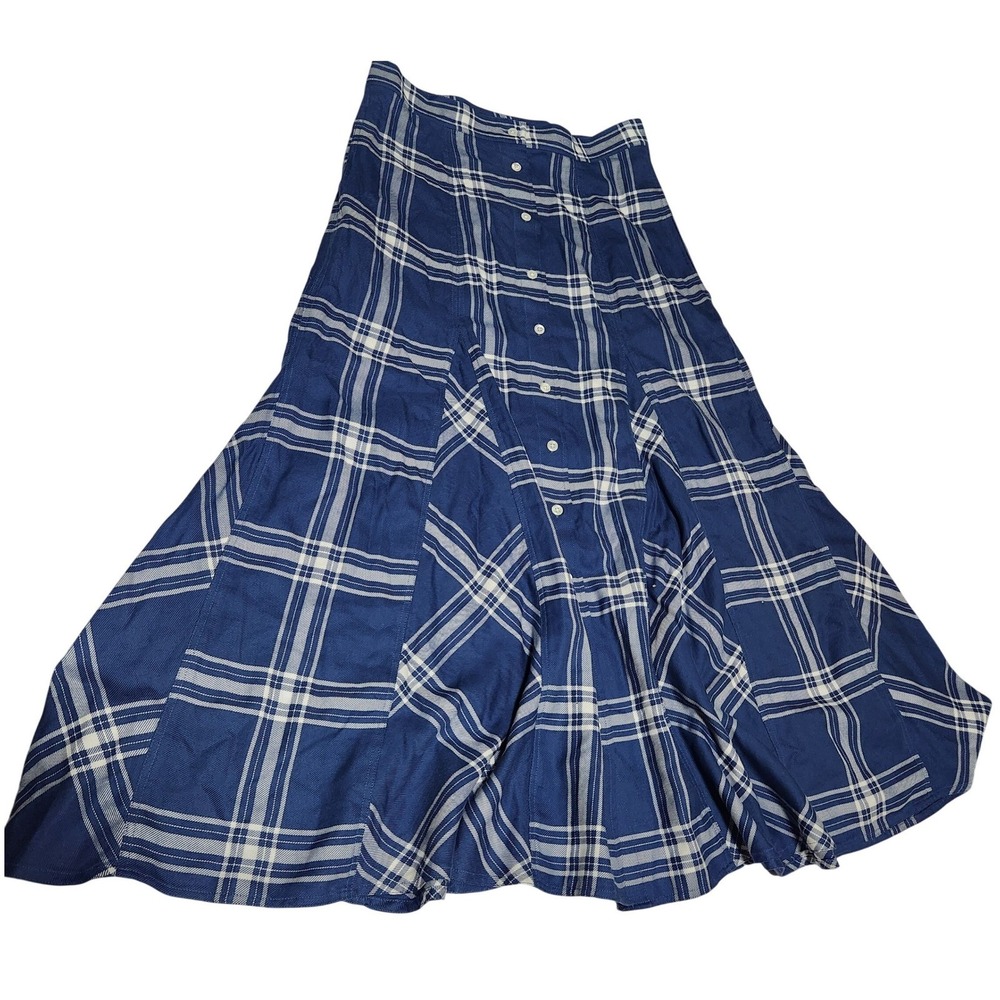 Polo by Ralph Lauren Blue Plaid Midi Skirt - Picture 2 of 13